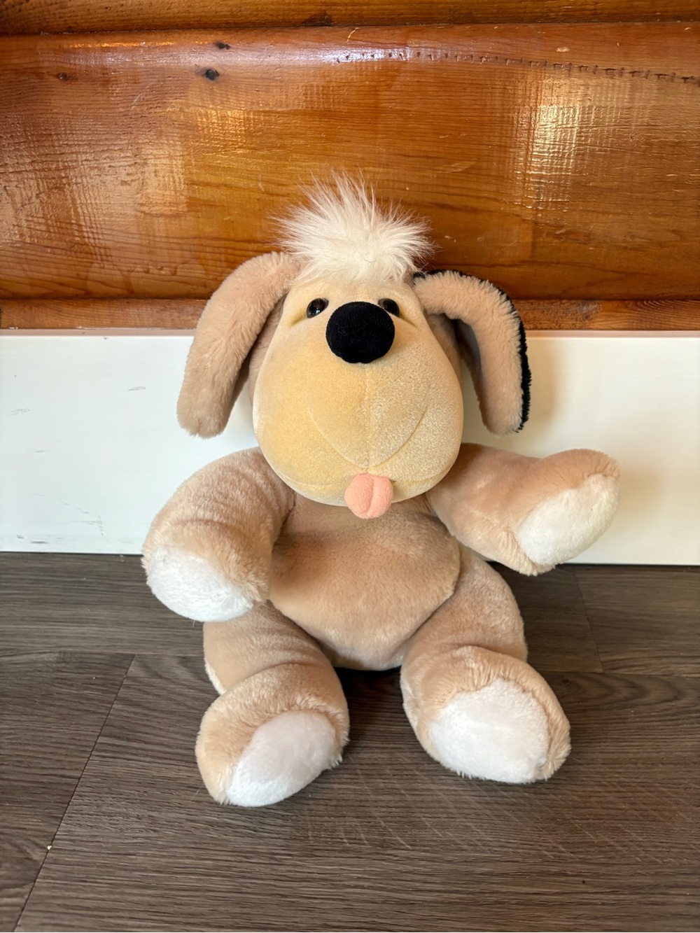 1985 Applause Tan Puppy Dog Plush 10” 80’s Stuffed Animal Black Ear Vintage
